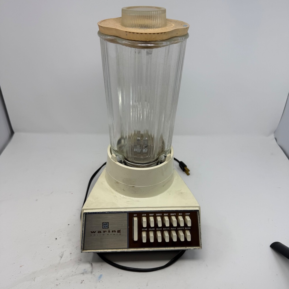 Vintage Waring Solid State 14 Speed Blender Cream Glass Pitcher 40oz Works
